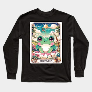 Sagittarius Zodiac Cottagecore Frog Tarot Card Birthday Long Sleeve T-Shirt